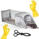 2025 Humane Rat Trap Outdoor Rodent Traps Humane Mouse Trapss Indoor Squirrel Trap,Sensitive Pedal Trigger,Metal Rat Live Animal Traps for Voles,Chipmunk,Rodents,Mice,Moles (Include Gloves&Clamps)