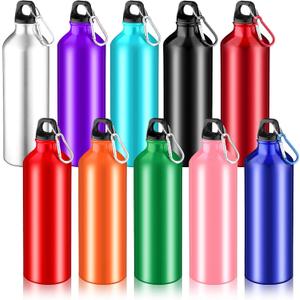 12 Pack Aluminum Water Bottles Lightweight Reusable Bottles Aluminum Travel Cups with Carabiner Leak Proof Team Water Cups in bulk for Gym Sports Bicycle Camping (24 Ounces)