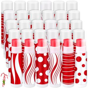 Demissle 30 Pcs Christmas Lip Balms Gifts Bulk Peppermint Candy Cane Flavor Red and White Lip Balms Christmas Party Gifts Stocking Stuffers for Women Coworkers Staff Employee