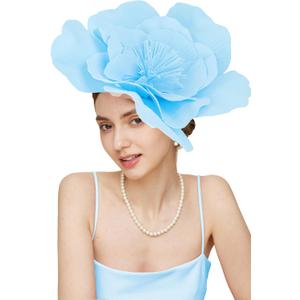 Gionforsy Flower Fascinators Hat Tea Party Hats for Women Flower Cocktail Headband for Wedding (One Size, Blue)