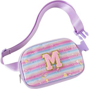Fanny Pack for Girls,Birthday Easter Gifts,Chenille Initial Letter Girls Crossbody Bag,Preppy Teen Belt Bag for Graduation Travel Gifts,Cute Sequin Trendy Stuff. (M, Purple)