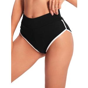 SweatyRocks Women's Sporty Elastic Waist Contrast Binding Booty Workout Biker Shorts Black, Small