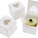 Suwimut 100 Pack White Individual Cupcake Containers with Heart Shaped Window, 3 Inch Small Single Bakery Box Cardboard Holder for Mini Cake Cookie Dessert, Packaging Togo Box for Birthday Party Favor
