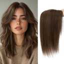 S-noilit Human Hair Toppers for Women,3603D Cover Hairs Topper for Women no Bangs Hand-Tied Invisible Upgrade Swiss Base Middle Part Clip in Hairpieces Mocha Brown 12inch