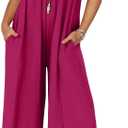 ZESICA Women's Summer Loose Jumpsuit Casual V Neck Sleeveless Oversized Wide Leg Pant Overalls Romper with Pockets | Casual Wide Leg Pant Loose Overalls, Ruffle Sleeves V Neck Long Romper, Solid Color, Beach Vacation One Piece Outfits (Pink, M)