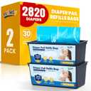 Diaper Pail Refill Bags 30 Bags Per RefillCompatible with Genie Easy Roll Signature Diaper Pails Holds Up to 2820 Newborn Diapers Talc Powder Scent 7 Layer Odor Barrier,Scented,2PACK (60 Bags)