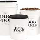 Harry Barker Bon Chien Dog Food Storage Canister Large 11 gallon, Airtight Stainless Steel Pet Food Container, Stylish Kitchen Counter Dog Kibble Storage with Easy-Open Lid - White