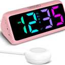 Netzu Loud Alarm Clock for Heavy Sleepers, Plug-in RGB Vibrating Alarm Clocks with Bed Shaker, 5 Dimmers, 2 Alarms and Snooze for Bedrooms Hearing Impaired Deaf Adults Pink