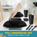 Teivio 88-piece With Flatware Plastic Kitchen Wheat Straw Square Dinnerware Set for 8, Unbreakable Dinner/Salad/Appetizer Plates, Snack Bowls, Dipping Sauce Cups,Tumblers, Dishwasher Safe Dish,Black