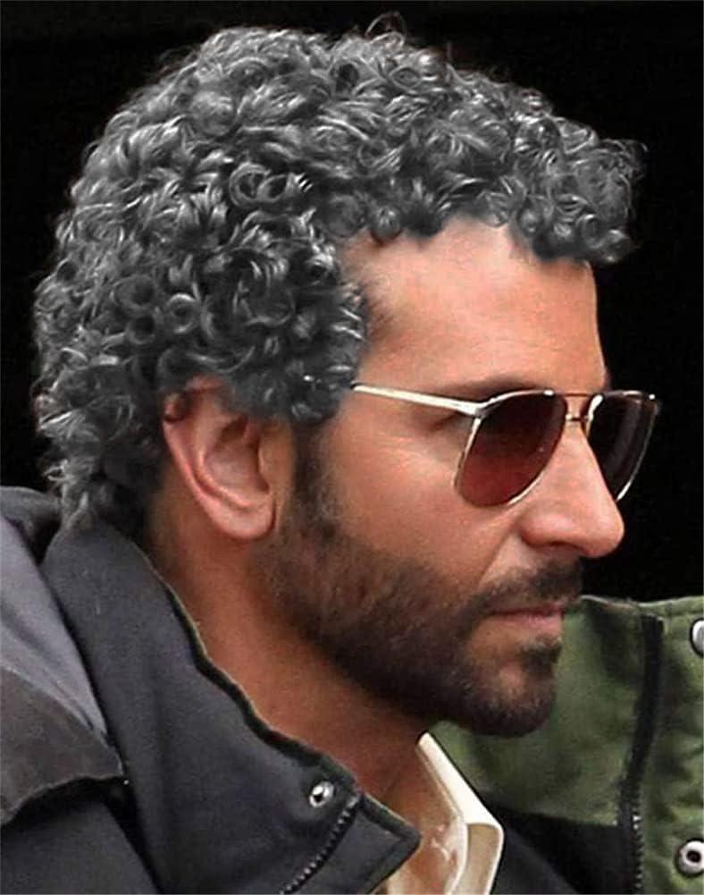 Grey Afro Curly Wig for Men 80s Disco Fluffy Synthetic Gray Elf Wig for Halloween Cosplay Hair Wigs
