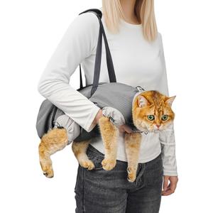 Cat Carrier Pouch, Soft Cat Carrier and Soothing Grooming Bag, Breathable Cat Restraint Bag for Nail Clipping Vet Visits Medication Dental Care and Traveling Grey, L