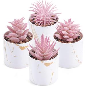 Der Rose 4 Packs Fake Succulents Plants Artificial Indoor for Pink Room Bathroom Decor Office Desk Accessories for Women