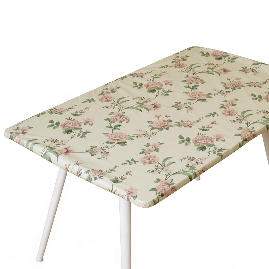 HOMOHEINI Rectangle Picnic Table Cloth, Elastic Waterproof Fitted Vinyl Tablecloths for 6 Foot Tables, Wipeable Flannel Backed Table Covers for Dining, Camping, Outdoor(Rose,36"x72")
