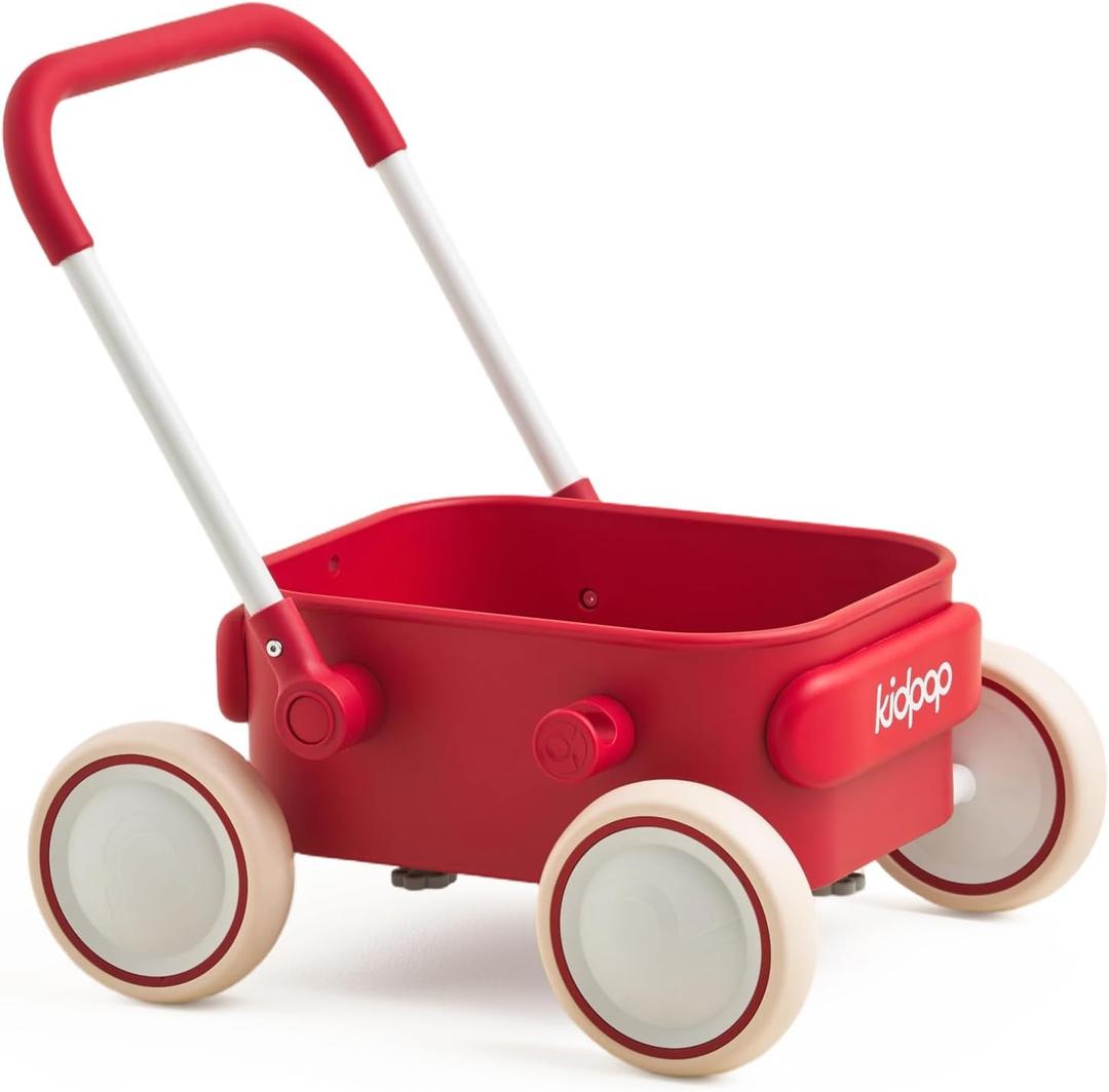 PULA Baby Push Walker with Wheels Toddler Wagon for First Learner Baby Toys 6-12 Months, 1 Year Old Birthday Gifts, Indoors and Outdoors (Red)