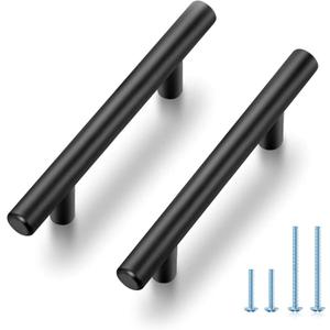 JOY DECOR 30 Pack 5 Inch Cabinet Pulls Kitchen Cabinet Handles with 3 Inch Hole Center Matte Black Cabinet Hardware Stainless Steel Kitchen Drawer Pulls for Cabinets Cupboard, 76mm Hole Centers