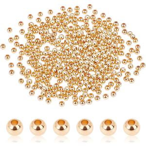 PH PandaHall 3mm 14K Gold Plated Spacer Beads, 300pcs Mini Smooth Round Beads Seamless Ball Bead Small Metal Brass Loose Bead for Summer Hawaii Layered Necklace Bracelet Jewelry Making