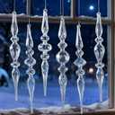 10 Inch Christmas Glass Finial Ornaments for Tree, 6Pcs Clear Glass Hanging Crystal Ornaments, Assorted Xmas Hanging Icicle Decor for Christmas Tree Winter Wonderland Wedding New Year Party Decor