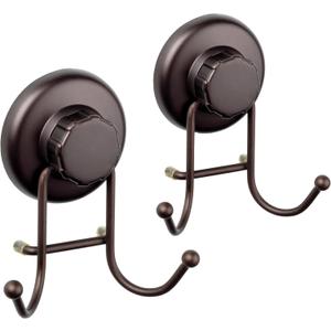 HASKO accessories - Powerful Vacuum Suction Cup Hooks Heavy Duty Organizer for Towel, Bathrobe and Loofah - Shower Hooks for Bathroom & Kitchen - Adhesive 3M Stick Discs, Bronze (2 Pack)