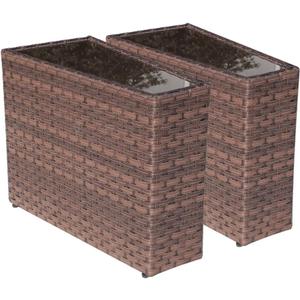 SUNSITT Rattan PE Resin Wicker Patio Side Table 2-Pack Sofa Wedge End Table with Tempered Glass Top, Brown