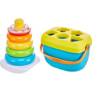 Fisher-Price Babys First Blocks & Rock-a-Stack Toy Set, 10 Shapes & Ring Stacking Activity for Developmental Play Ages 6+ Months 