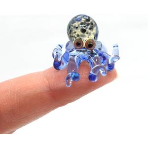 Octopus Tiny Micro Figurines Hand Blown Color Glass Art Animals Collectible Gift Home Decor (Marble Blue)