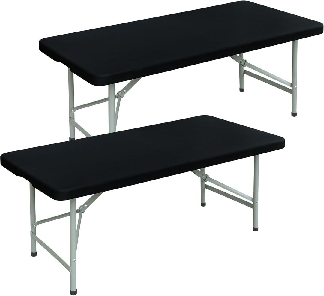 2 Pack Rectangle Fitted Tablecloth 36X60 Inch Stretch Spandex Patio Table Cover Black Washable Table Cloth Elastic Table Topper for Indoor and Outdoor