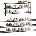 STORAGE MANIAC Long Expandable Shoe Rack, 18 Pairs Metal Wide Stackable Shoe Rack, Adjustable Shoes Shelf, Freestanding Shoes Organizer for Closet, Entryway, Hallway, Garage, Front Door, 3 Tiers (Black)