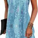 V-Neck Floral Printed Summer A-Line Elegant Dresses Womens Vintage Sleeveless Beach Sundress Ladies Casual Loose Boho Dress, Size Large 