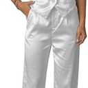 Women's 1 Piece Outfits Satin Suit Vest Waistcoat Dressy Casual Sets Wide Leg Pants Suits Size L