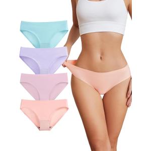 Bolivelan Women's Seamless Hipster Underwear No Show Soft Briefs Low Rise Stretch Bikini Underwear 4 Pack (7) Assorted