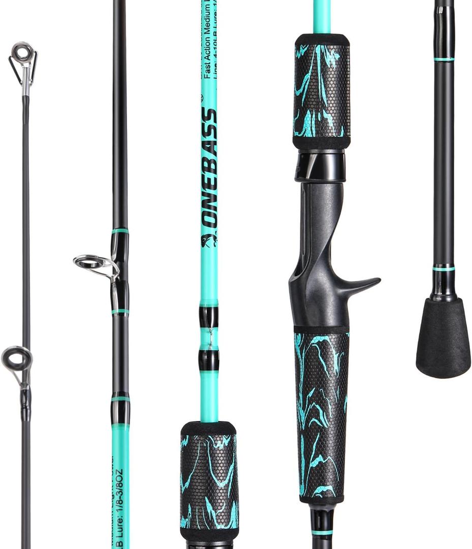 One Bass Spinning Rod & Casting Rod, High Performance IM6 Graphite Fishing Pole for Bass Fishing, 2- Piece Desgin for Travel- Casting- 6'6"