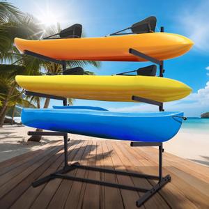 Kayak Storage Rack, Heavy Duty Kayak Racks for Garage and Outdoor Storage, Storage Rack for Kayak, Canoe, Surfboard & Paddleboard-3 Levels