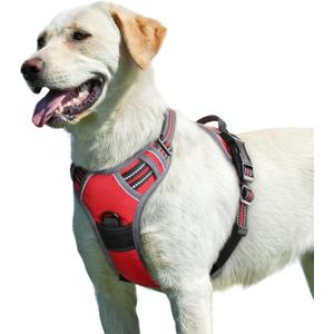 Eagloo Dog Harness for Large Dogs, No Pull Service Vest with Reflective Strips and Control Handle, Adjustable and Comfortable for Easy Walking, No Choke Pet Harness with 2 Metal Rings, Red, L