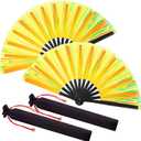 2 x Maitys Large Rave Fan Folding Handheld Fans 13'' Clap Fans for Line Dancing Clack Fan Holographic Festival Accessory for Martial Art Gift Performance, Includes 2 Pouch