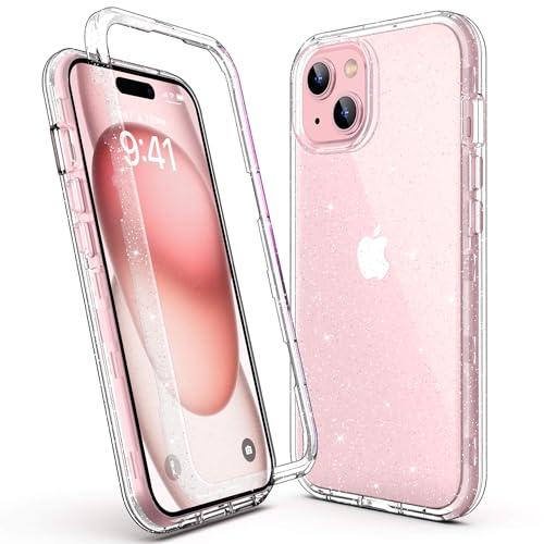 ULAK Compatible with iPhone 15 Case Glitter, Heavy Duty Dual Layer Shockproof Protection Women Bling Sparkle Protective Phone Cover for iPhone 15 6.1 inch, Clear Glitter