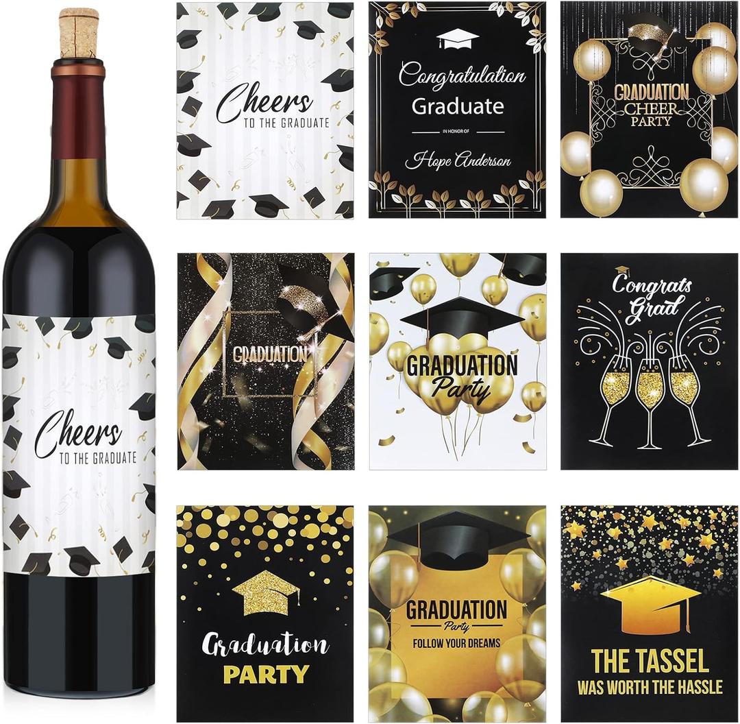 54 Pieces Graduation Gift Wine Label Graduation Wine Bottle Sticker Label Graduation Party Wine Bottle Decoration Cover for Graduate Doctorate University Graduation Party Supplies (Ordinary Style)