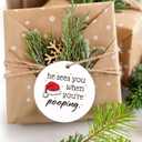 2 x Funny Ceramic Christmas Ornaments, Funny Christmas Tree Ornaments, Fun Xmas Gifts for Women Men, He Sees You When You're P Xmas Santa Cap Decorative Hanging Ornament for Tree Home