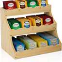 Bamboo Tea Bag Organizer, 3-Tier Tea Bag Holder Stores Over 240 Tea Bags, Tea Station for Coffee Capsules, Creamer, Sweetener, Sugar - Removable Divider (Self-assembly)