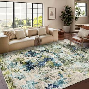 CAROMIO 8x10 Area Rugs for Living Room, Soft Modern Abstract Washable Rug with Non-Slip Backing, Ultra-Thin Large Area Rug for Bedroom Dining Room (Green/Blue Multi, 8'x10')
