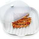 Microwave Bacon Cooker Tray, Microwavable Bacon Grill with Splatter Lid, Make Crispy in Minutes, Length:9inch, White