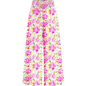 PRETTYGARDEN Women's 2025 Summer Flowy Wide Leg Palazzo Pants Dressy Casual Elastic High Waisted Pockets Boho Beach Trousers (Floral White Purple,Small) 