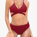 SHEKINI Women's Push Up Halter Bandage Two Peice Swinsuits Tie Side Bikini with Ruched Swim Bottoms, XS