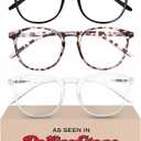 IBOANN Chic & Comfy Blue Light Glasses for Women - 3-Pack Round Frames, Screen-Ready Style with UV Protection Coating (A1 Light Black & Leopard & Transparent With Case)