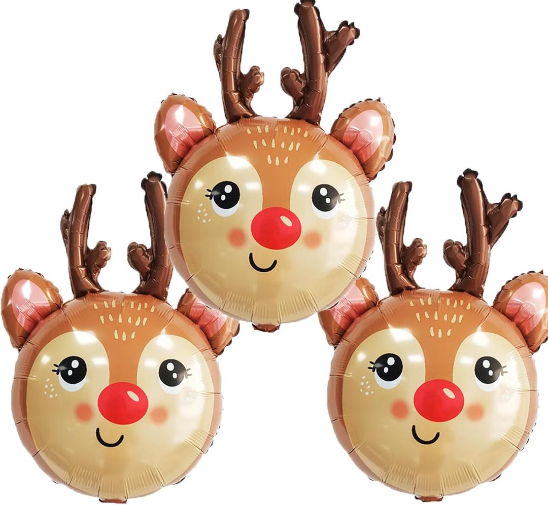 Reindeer Balloons Christmas Foil Balloons for Reindeer Themed Party Decoration Supplies Christmas Birthday Decoration Decor Ballons Arch Kits Party Balloon Set 3pcs