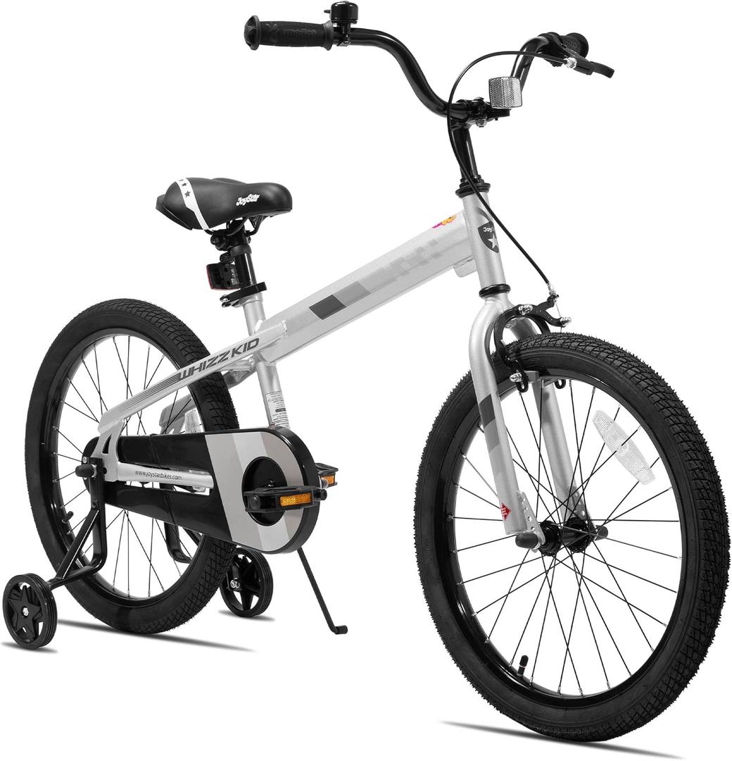JOYSTAR Whizz 20" Kids Bike for Toddler & Kids | BMX Style Kids Bike with Training Wheels, Bell Dual Brake Kids' Bicycle (20 Inch with Training Wheels & Kickstand, Silver)