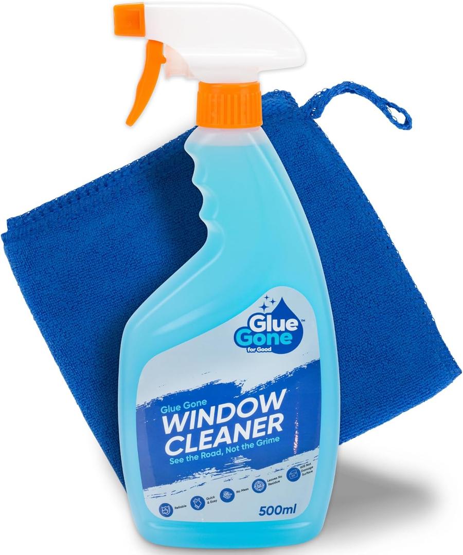 Car Window Cleaner Kit - Includes 500 ml Spray Cleaner and 30cm x 30cm Microfiber Cloth for a Streak-Free Shine, Showroom-Quality Finish - Safe on Tinted Windshields and Car Body Paint