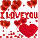I Love You Balloons and Heart Balloons with 500 Pieces Rose Petals, Foil Mylar Love Balloon for Him/Her Wedding Anniversary Engagement Valentine Day Romantic Decorations Special Night Party Supplies