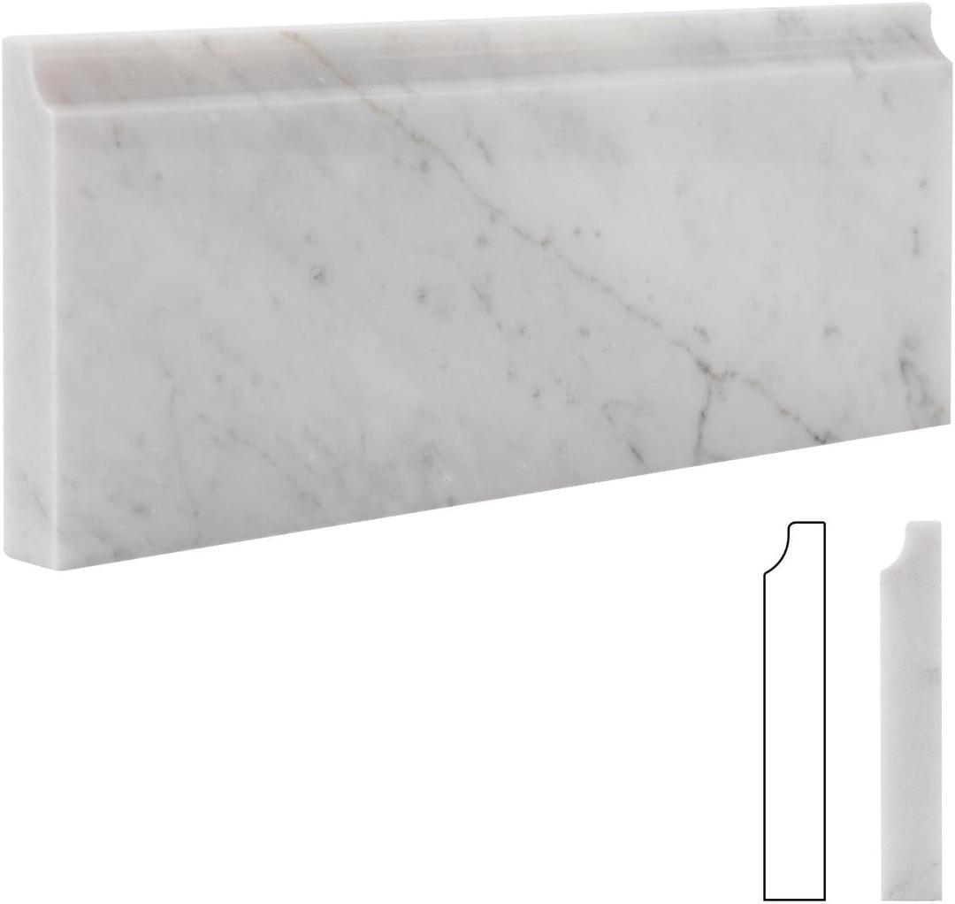 Carrara White Marble Baseboard Trim Molding, 4.5"X12" Polished Wall Base Moulding for Kitchen Bathroom Wall Floor Shower, 4 Pcs