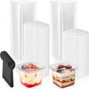 100 Pack 13 oz Square Plastic Dessert Cups, Clear Parfait Cups with Lids Spoons, Disposable Appetizer Tiramisu Container for Pudding, Fruit, Mousse, Shortcake, Yogurt