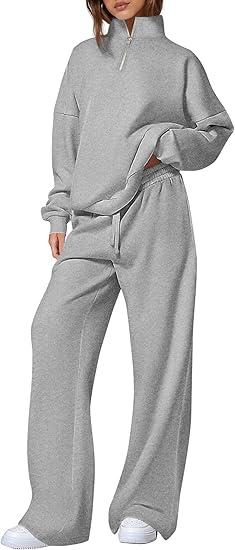 PRETTYGARDEN Womens Casual Two Piece Sets Fall 2026 Outfits Quarter Zip Sweatshirts Straight Leg Pants Sweatsuits Tracksuit Mint Size L